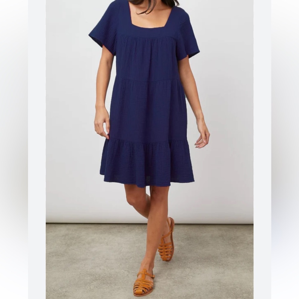 Rails Valentina Double Gauze Tiered Mini Dress in Admiral Blue small